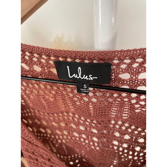 Lulus Only Yours Crochet Ruched Cinch Front Top Size Small Mauve Long Sleeve - Picture 6 of 8